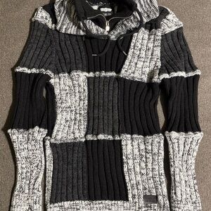 Leif Nelson Patchwork Turtleneck Sweater - Black and Gray size Small
